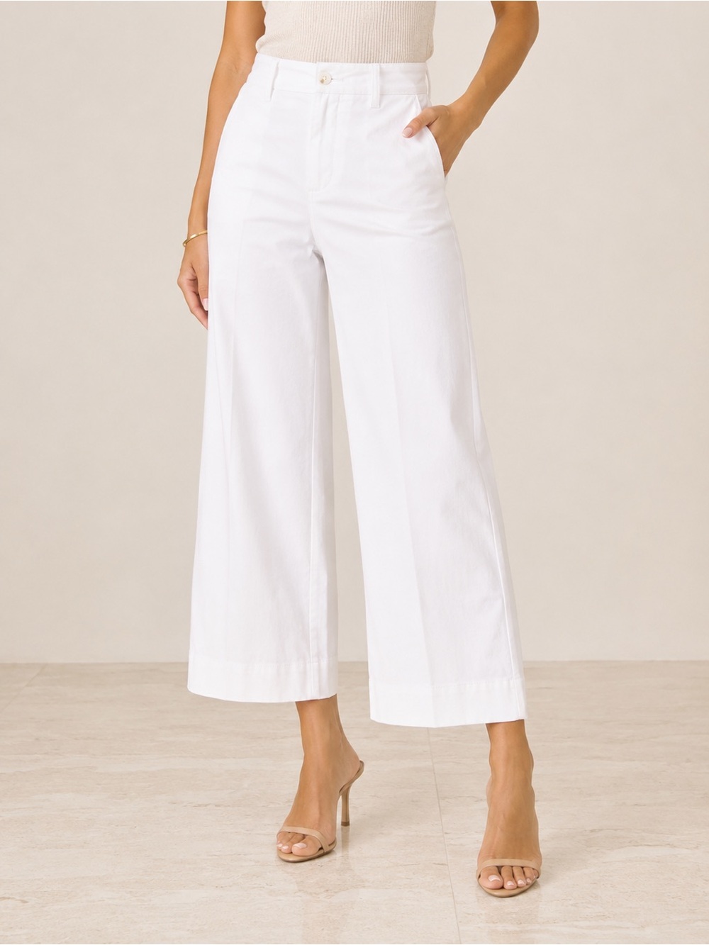 NWT SPANX Stretch Twill Crop Wide Leg 2.0 Pants White XS Petite